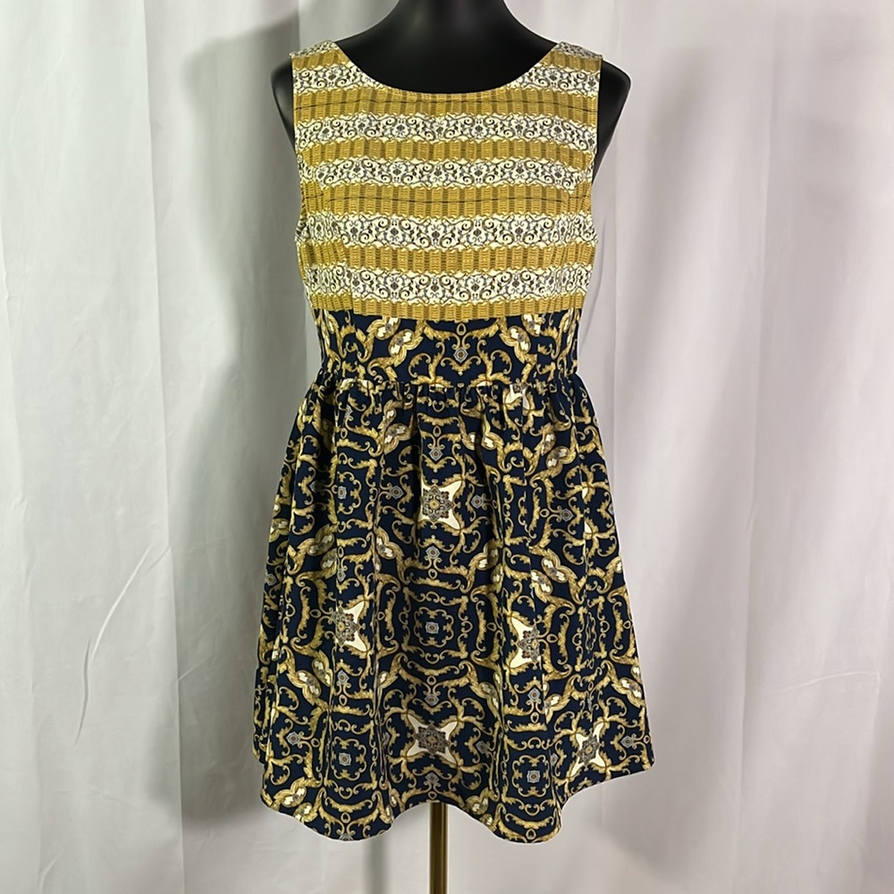 NWT Ark & Co Monaco Mixed Baroque Print A-Line Mini Dress